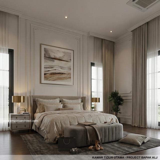 Desain Kamar Tidur Utama Rumah Klasik 2 Lantai Bapak ALJ di Kalimantan Timur
