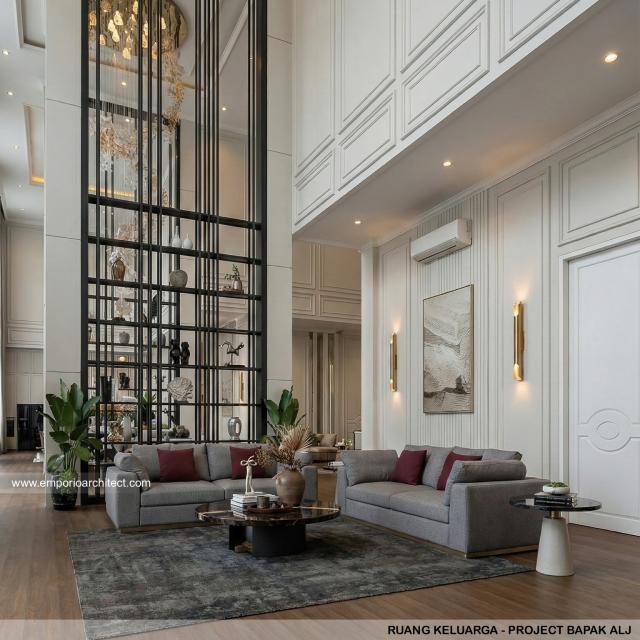 Desain Ruang Keluarga Rumah Klasik 2 Lantai Bapak ALJ di Kalimantan Timur