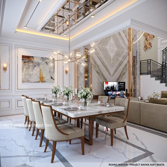Desain Ruang Makan Rumah Mediteran 2 Lantai Mr. AB IV di Jakarta