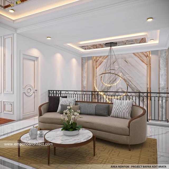Desain Area Nonton Rumah Mediteran 2 Lantai Mr. AB IV di Jakarta