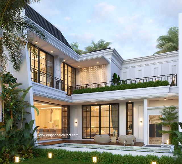 Desain Tampak Belakang Rumah Mediteran 2 Lantai Mr. AB IV di Jakarta