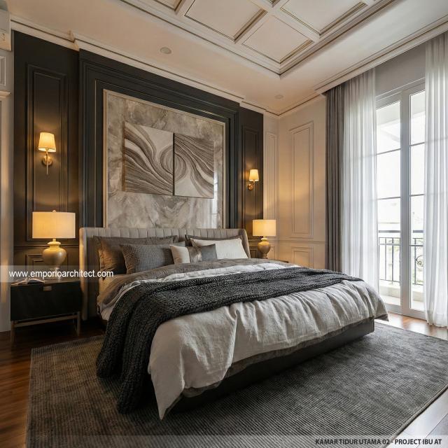 Desain Kamar Tidur Utama Rumah Klasik 2 Lantai Ibu AT di Jakarta Selatan