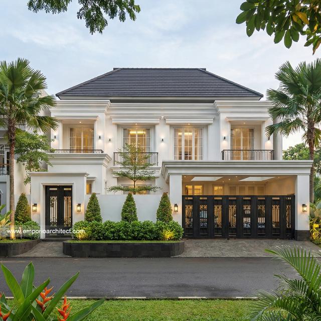 Desain Tampak Depan 3 Rumah Klasik 2 Lantai Ibu AT di Jakarta Selatan