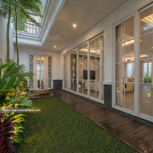 Desain Tampak Detail Samping Rumah Klasik 2 Lantai Ibu AT di Jakarta Selatan