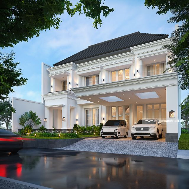 Desain Tampak Depan 3 Rumah Klasik 2 Lantai Ibu AT di Jakarta Selatan