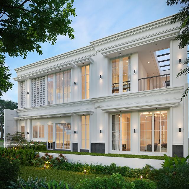 Desain Tampak Belakang Rumah Klasik 2 Lantai Ibu AT di Jakarta Selatan