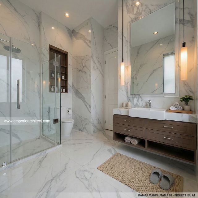 Desain Kamar Mandi Utama Rumah Klasik 2 Lantai Ibu AT di Jakarta Selatan
