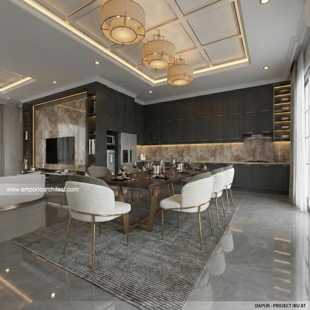 Desain Dapur dan Ruang Makan Rumah Klasik 2 Lantai Ibu AT di Jakarta Selatan