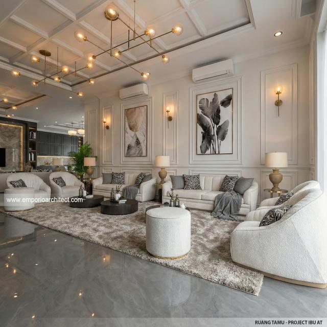 Desain Ruang Tamu Rumah Klasik 2 Lantai Ibu AT di Jakarta Selatan