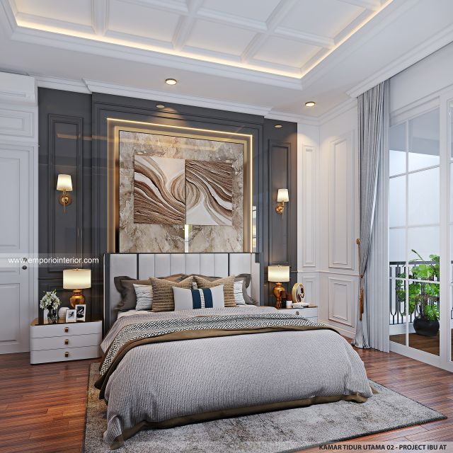 Desain Kamar Tidur Utama 2 Rumah Klasik 2 Lantai Ibu AT di Jakarta Selatan