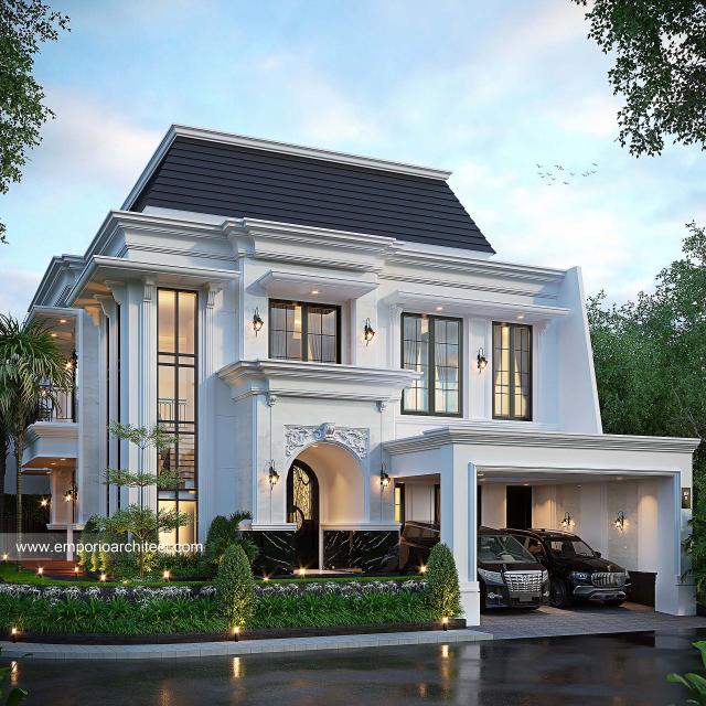 Desain Tampak Depan 2 Rumah Mediteran Klasik 2 Lantai Ibu A di Lombok, Nusa Tenggara Barat
