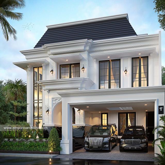 Desain Tampak Depan 3 Rumah Mediteran Klasik 2 Lantai Ibu A di Lombok, Nusa Tenggara Barat