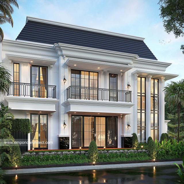 Desain Tampak Samping Rumah Mediteran Klasik 2 Lantai Ibu A di Lombok, Nusa Tenggara Barat
