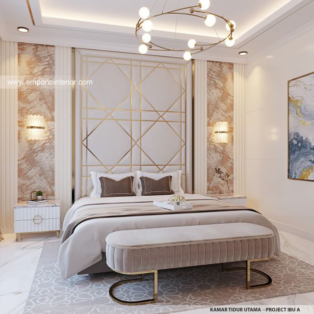 Desain Kamar Tidur Utama Rumah Mediteran Klasik 2 Lantai Ibu A di Lombok, Nusa Tenggara Barat