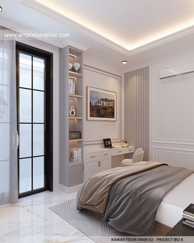 Desain Kamar Tidur Anak 2 Rumah Mediteran Klasik 2 Lantai Ibu A di Lombok, Nusa Tenggara Barat