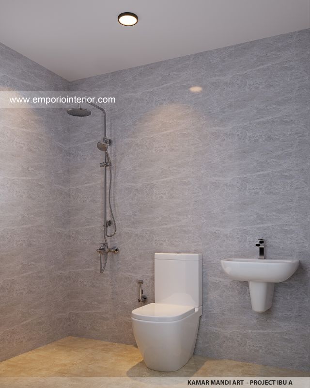 Desain Kamar Mandi ART Rumah Mediteran Klasik 2 Lantai Ibu A di Lombok, Nusa Tenggara Barat