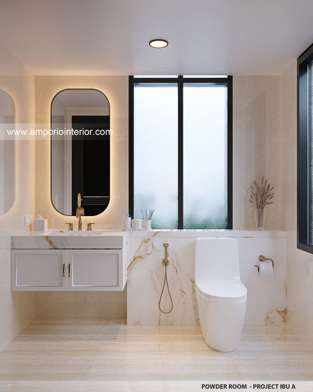 Desain Toilet Tamu Rumah Mediteran Klasik 2 Lantai Ibu A di Lombok, Nusa Tenggara Barat