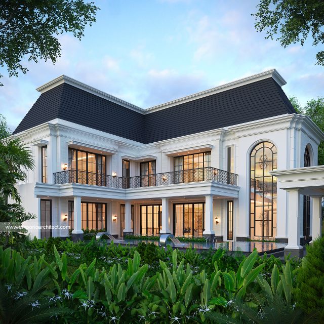 Desain Tampak Belakang Rumah Klasik Mediteran 2 Lantai Bapak RZQ di Batang, Jawa Tengah