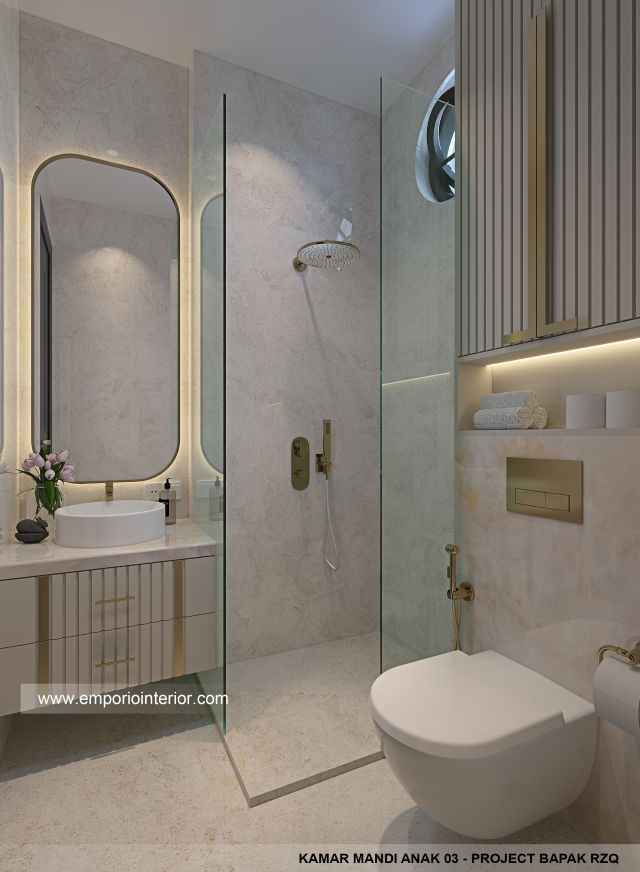 Desain Kamar Mandi Anak 3 Rumah Klasik Mediteran 2 Lantai Bapak RZQ di Batang, Jawa Tengah