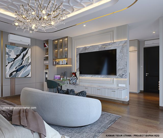 Desain Kamar Tidur Utama Rumah Klasik Mediteran 2 Lantai Bapak RZQ di Batang, Jawa Tengah