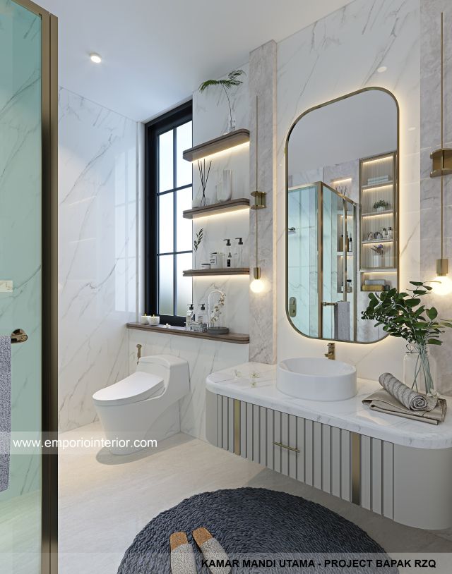 Desain Kamar Mandi Utama Rumah Klasik Mediteran 2 Lantai Bapak RZQ di Batang, Jawa Tengah