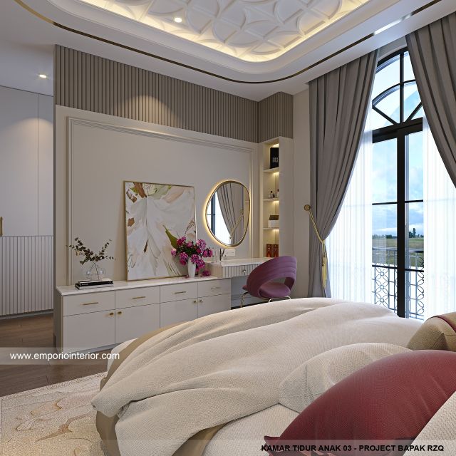 Desain Kamar Tidur Anak 3 Rumah Klasik Mediteran 2 Lantai Bapak RZQ di Batang, Jawa Tengah