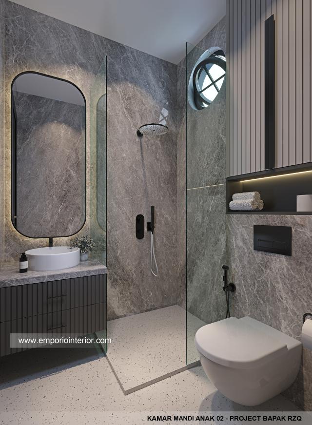 Desain Kamar Mandi Anak 2 Rumah Klasik Mediteran 2 Lantai Bapak RZQ di Batang, Jawa Tengah