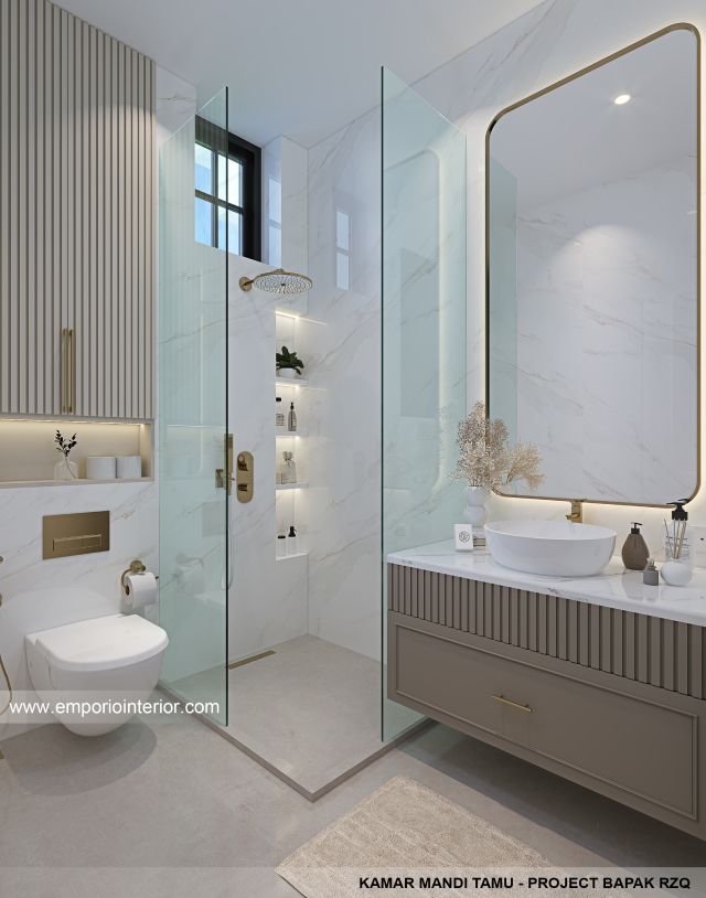 Desain Kamar Mandi Tamu Rumah Klasik Mediteran 2 Lantai Bapak RZQ di Batang, Jawa Tengah