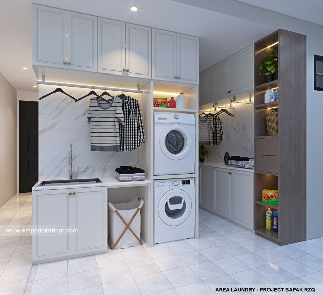 Desain Laundry Rumah Klasik Mediteran 2 Lantai Bapak RZQ di Batang, Jawa Tengah
