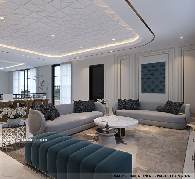 Desain Ruang Keluarga Lantai 2 Rumah Klasik Mediteran 2 Lantai Bapak RZQ di Batang, Jawa Tengah