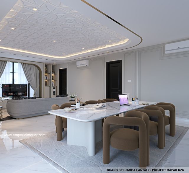 Desain Ruang Keluarga Lantai 2 Rumah Klasik Mediteran 2 Lantai Bapak RZQ di Batang, Jawa Tengah