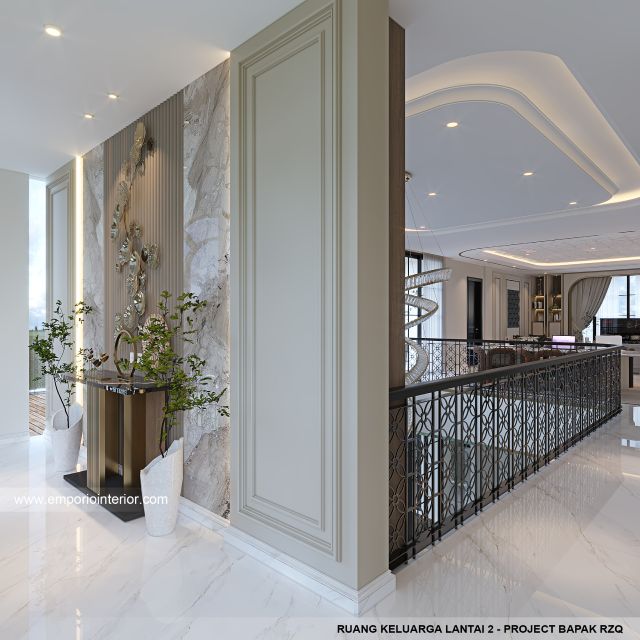 Desain Ruang Keluarga Lantai 2 Rumah Klasik Mediteran 2 Lantai Bapak RZQ di Batang, Jawa Tengah