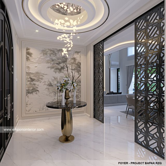 Desain Foyer Rumah Klasik Mediteran 2 Lantai Bapak RZQ di Batang, Jawa Tengah