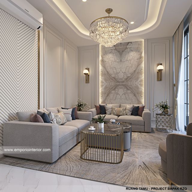 Desain Ruang Tamu Rumah Klasik Mediteran 2 Lantai Bapak RZQ di Batang, Jawa Tengah