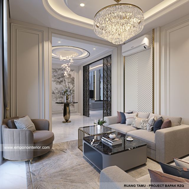 Desain Ruang Tamu Rumah Klasik Mediteran 2 Lantai Bapak RZQ di Batang, Jawa Tengah