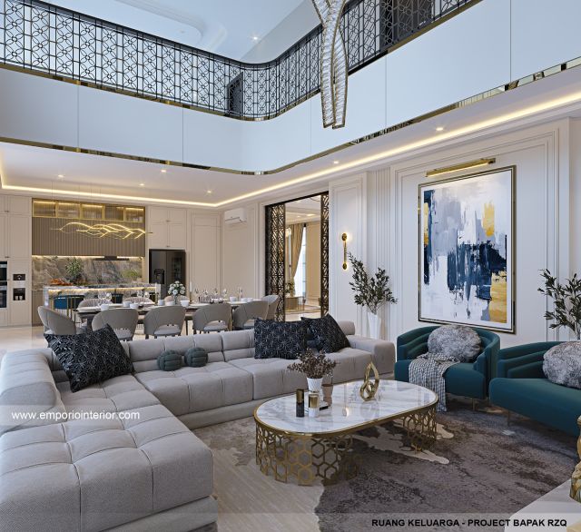 Desain Ruang Keluarga Rumah Klasik Mediteran 2 Lantai Bapak RZQ di Batang, Jawa Tengah