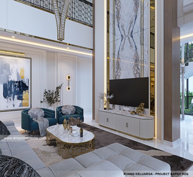 Desain Ruang Keluarga Rumah Klasik Mediteran 2 Lantai Bapak RZQ di Batang, Jawa Tengah