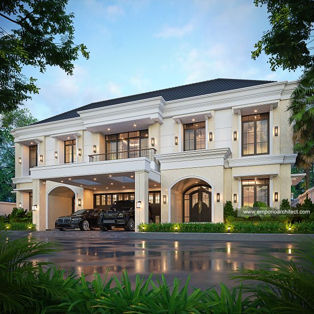 Desain Tampak Depan 2 Rumah Klasik 2 Lantai Bapak RGN di Palembang