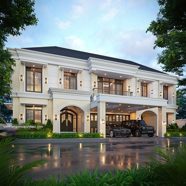 Desain Tampak Depan 3 Rumah Klasik 2 Lantai Bapak RGN di Palembang