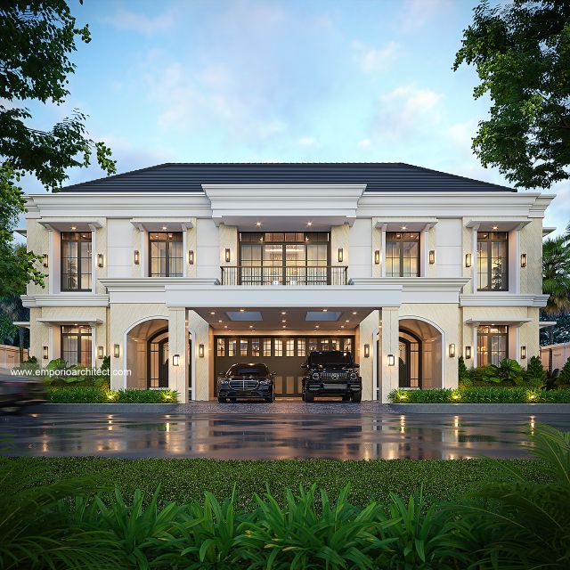 Desain Tampak Depan 4 Rumah Klasik 2 Lantai Bapak RGN di Palembang