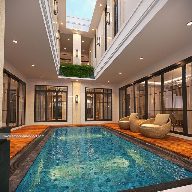 Desain Tampak Detail Kolam Rumah Klasik 2 Lantai Bapak RGN di Palembang