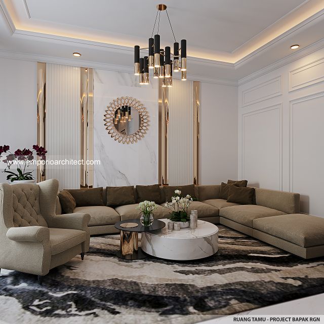 Desain Ruang Tamu Rumah Klasik 2 Lantai Bapak RGN di Palembang