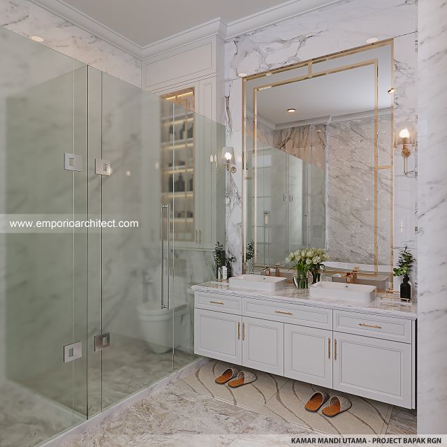 Desain Kamar Mandi Utama Rumah Klasik 2 Lantai Bapak RGN di Palembang