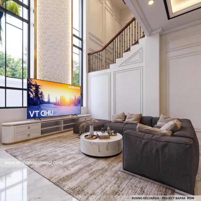 Desain Ruang Keluarga Rumah Klasik 2 Lantai Bapak RGN di Palembang