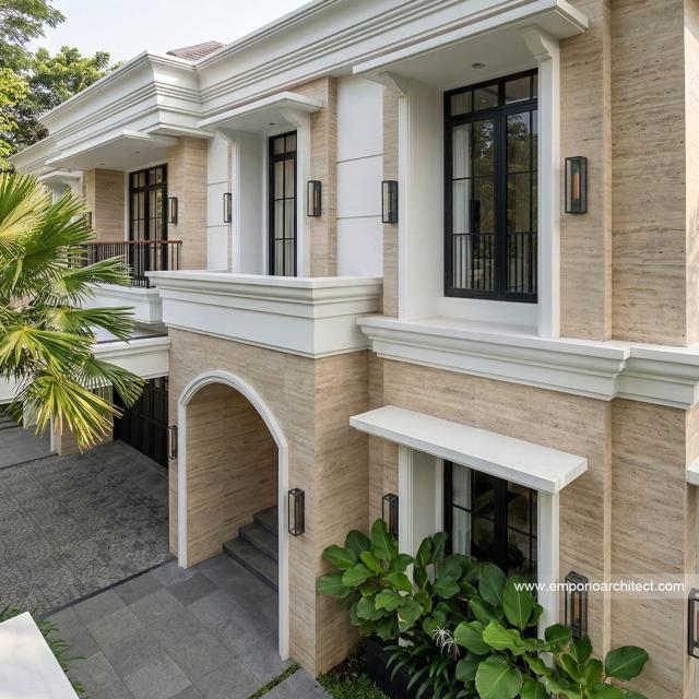 Desain Tampak Detail Depan 3 Rumah Klasik 2 Lantai Bapak RGN di Palembang