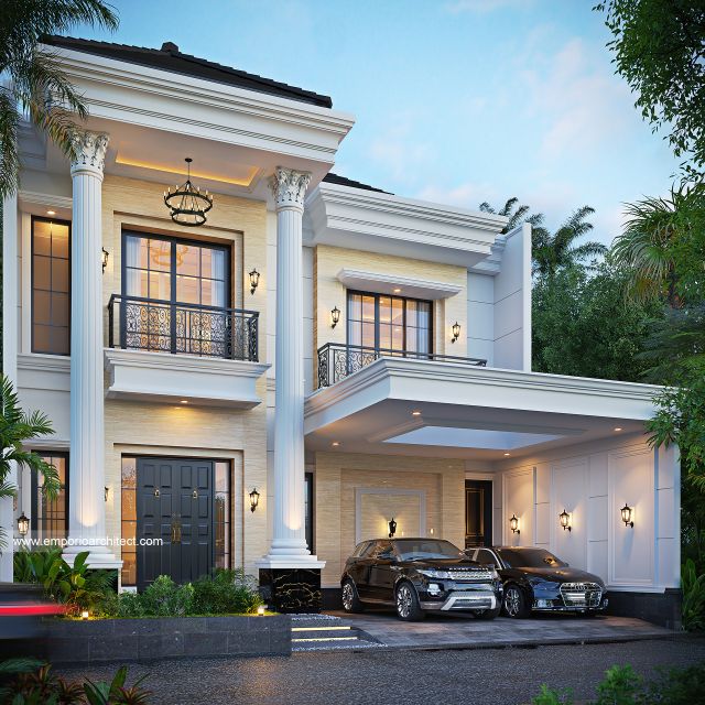 Desain Tampak Depan 3 Rumah Klasik 2 Lantai Ibu STY di Denpasar, Bali