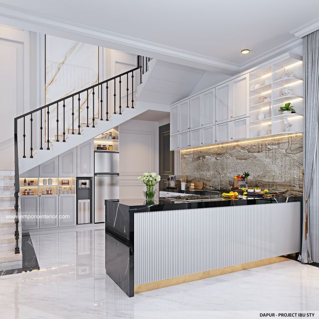 Desain Dapur Rumah Klasik 2 Lantai Ibu STY di Denpasar, Bali