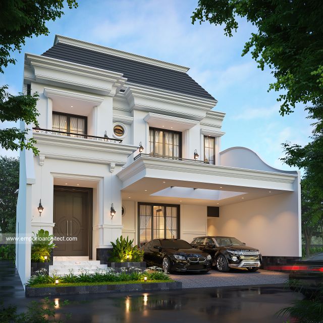 Desain Tampak Depan 2 Rumah Klasik 2 Lantai Bapak TFK di Yogyakarta