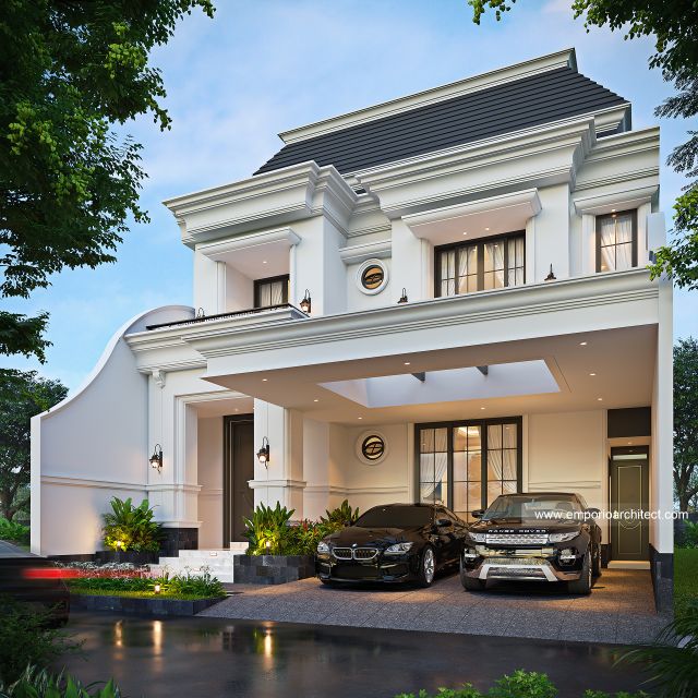 Desain Tampak Depan 3 Rumah Klasik 2 Lantai Bapak TFK di Yogyakarta