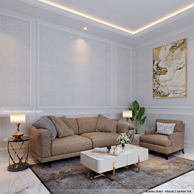 Desain Ruang Tamu Rumah Klasik 2 Lantai Bapak TFK di Yogyakarta